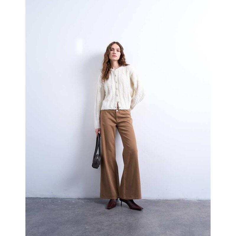 Topshop low rise flared trouser in brown 109620512