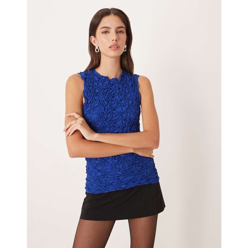 YAS 3D textured sleeveless top in bright blue 115514184