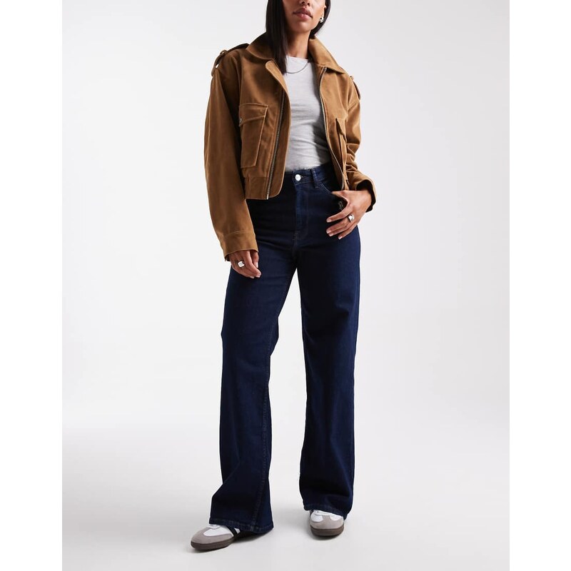 ONLY Hannah extra high waist wide leg jeans in dark blue rinse