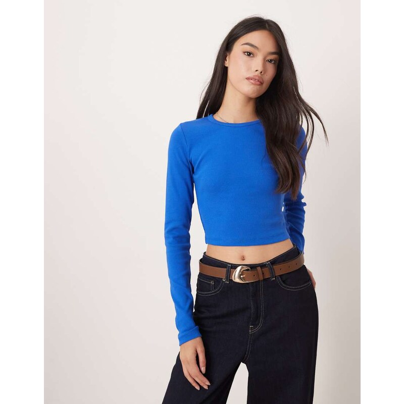 JJXX Feline long sleeve ribbed t-shirt in blue 108430413