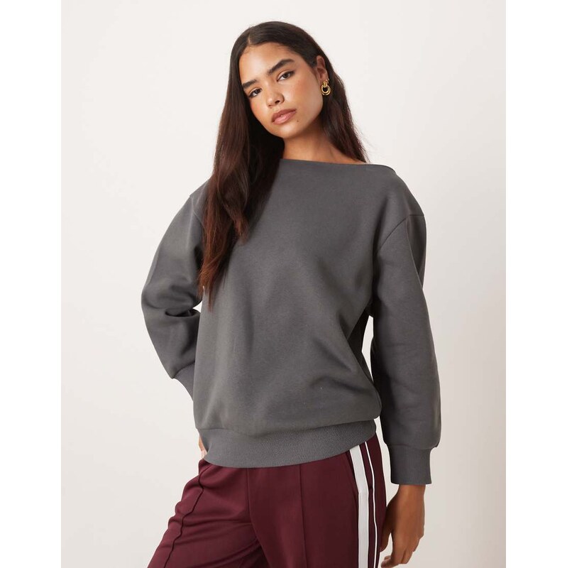 ASOS DESIGN oversized off shoulder sweat in charcoal-White 109534590