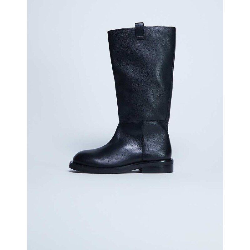 Topshop Rory real leather riding boots in black