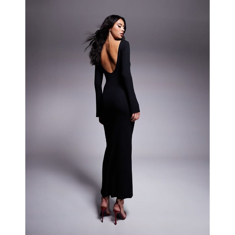 ASOS DESIGN low back maxi dress with angel sleeves in black -