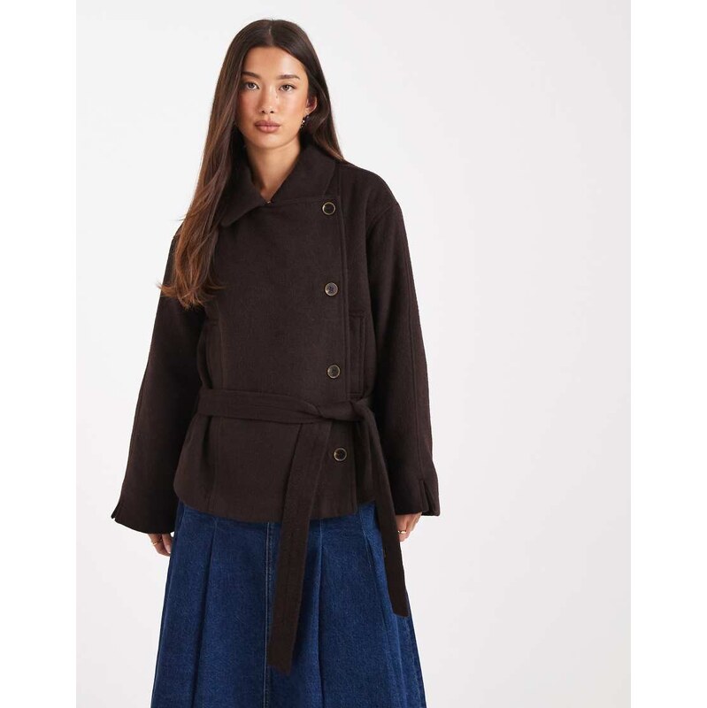 ASOS DESIGN wool blend short trench coat with low belt in