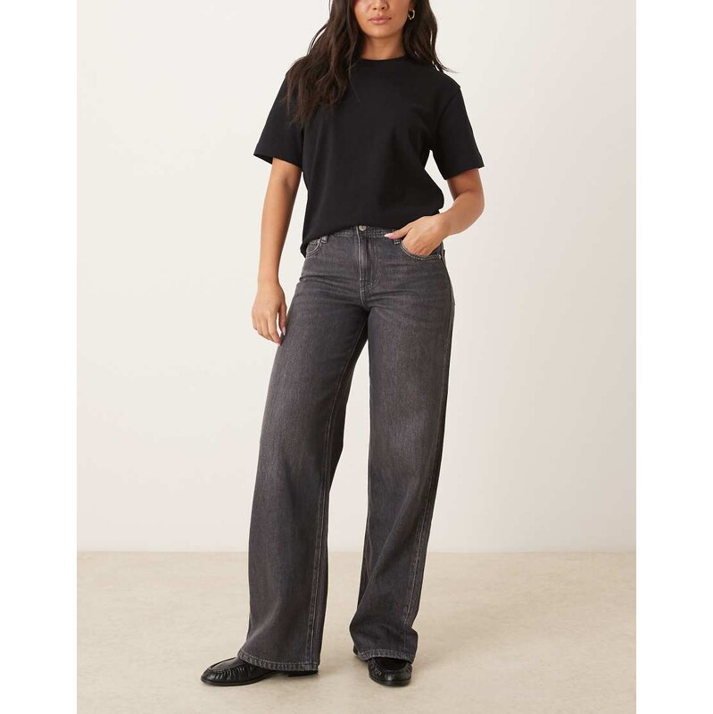 Gina Tricot low waist wide leg jeans in darkwash grey 108433090