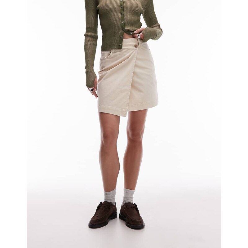 ARKET cord wrap mini skirt in light beige-Red