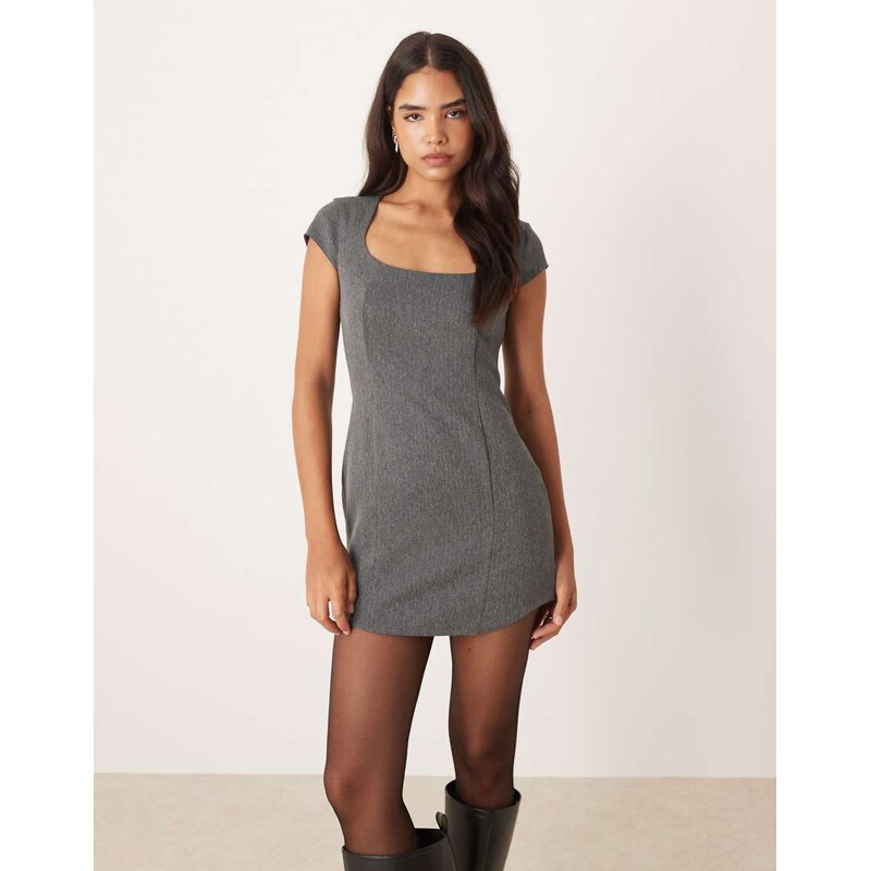 ASOS DESIGN cinched mini dress in grey-Multi