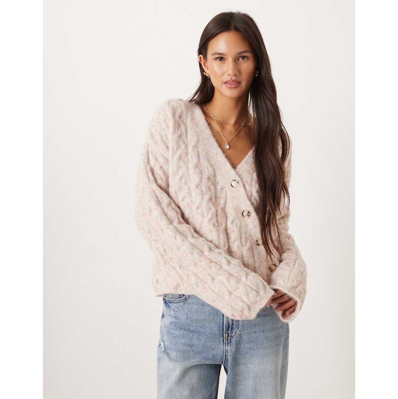 ASOS DESIGN cable knit cardigan with asymmetric placket in
