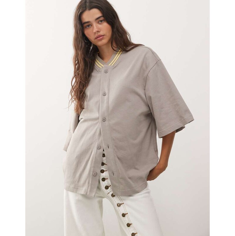 Lioness Clubhouse oversized drop shoulder athletic jersey top in stone 115685873