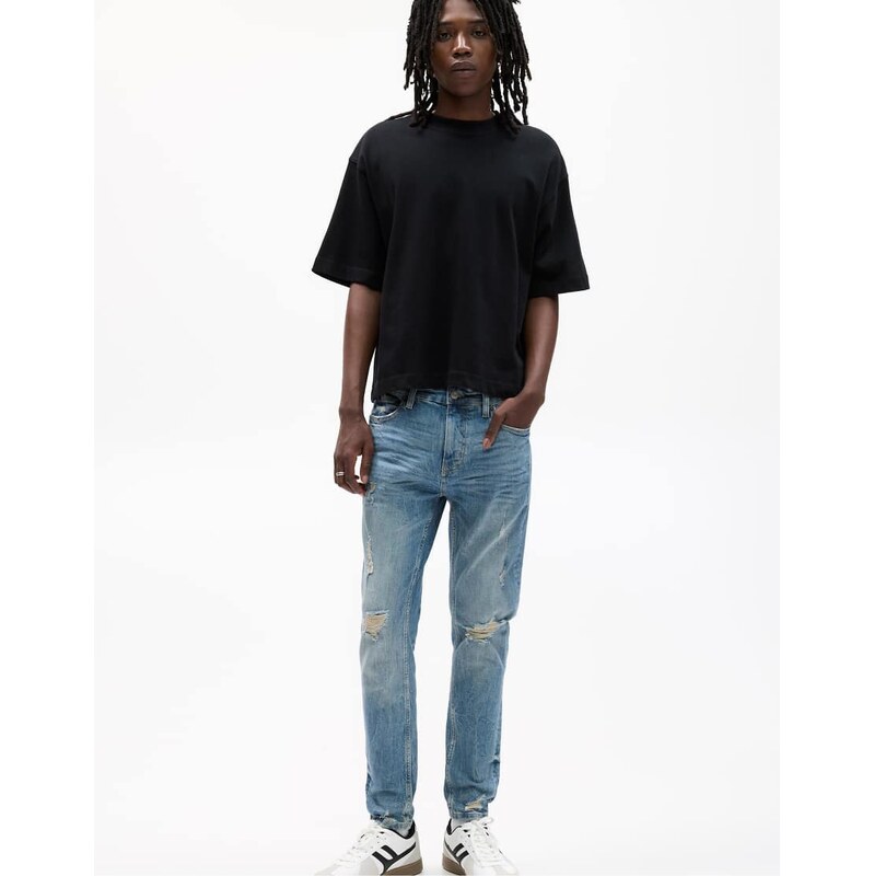 Pull&Bear Ripped skinny jeans in medium blue