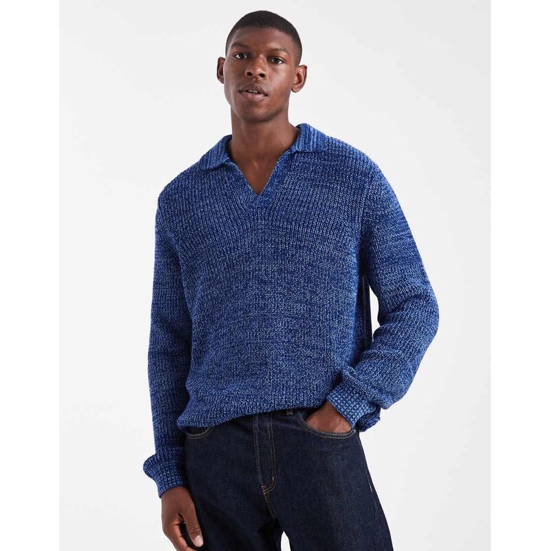 ASOS DESIGN relaxed knitted notch neck polo in blue twist