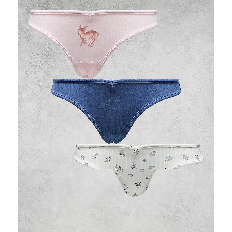 Daisy Street 3 pack pointelle briefs in bunny floral print-Multi 115131932