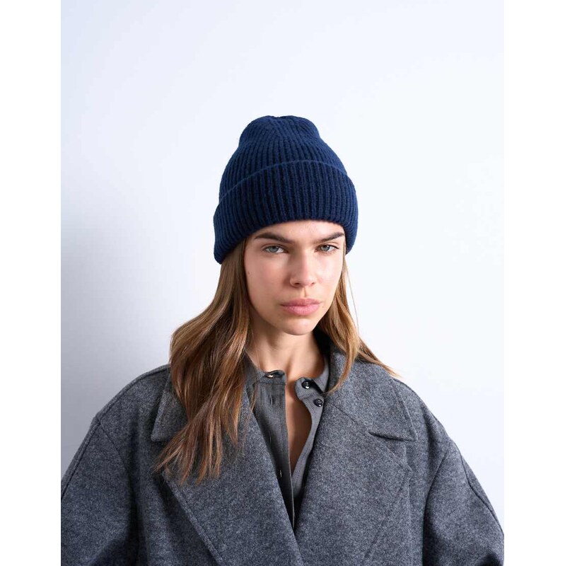 Topshop Henry ribbed beanie in navy