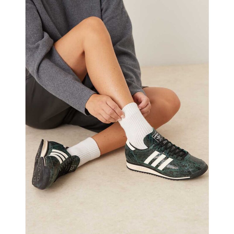 adidas Originals SL 72 OG trainers in dark green and cream snake