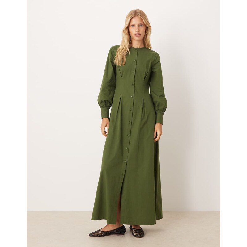 ASOS DESIGN round neck puff sleeve button through maxi dress in