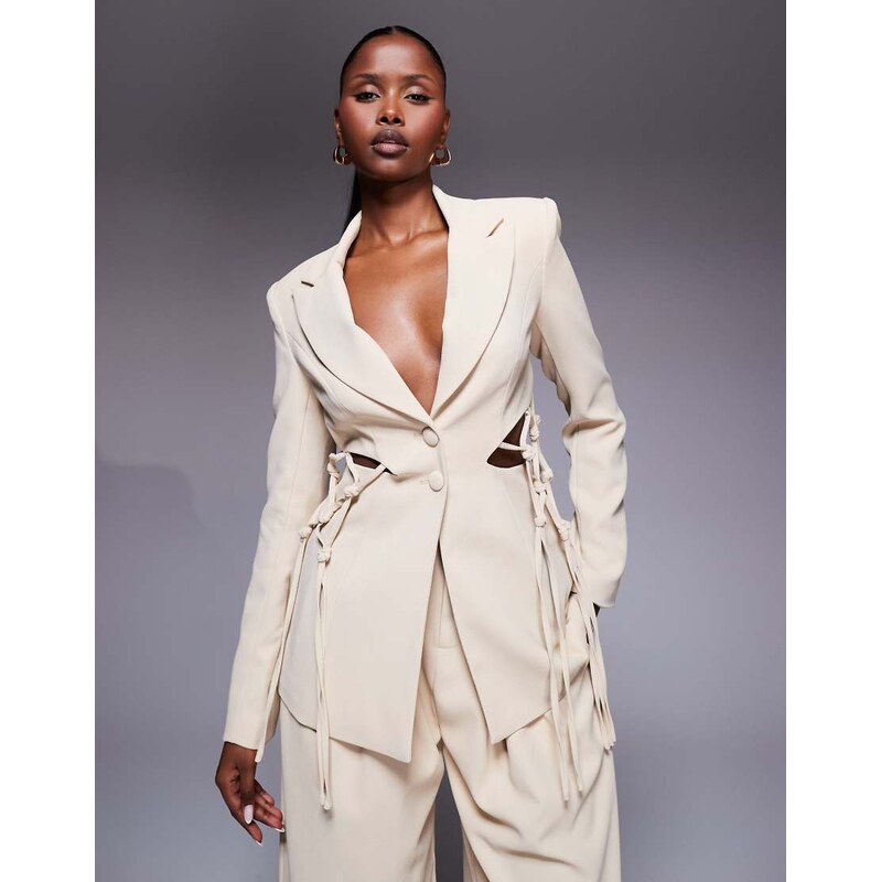 ASOS LUXE co-ord macrame blazer in stone-Neutral