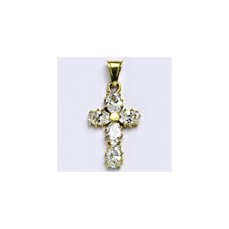 Zlatý přívěsek křížek , žluté zlato , čiré zirkony - 108436259