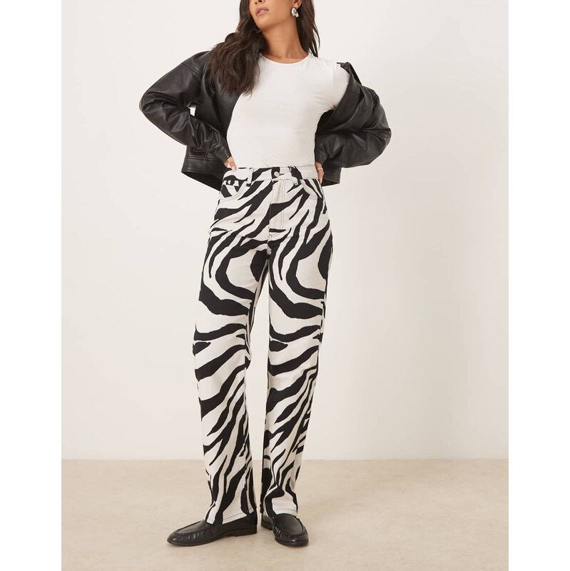 ASOS DESIGN slim straight leg jean in graphic zebra-Multi
