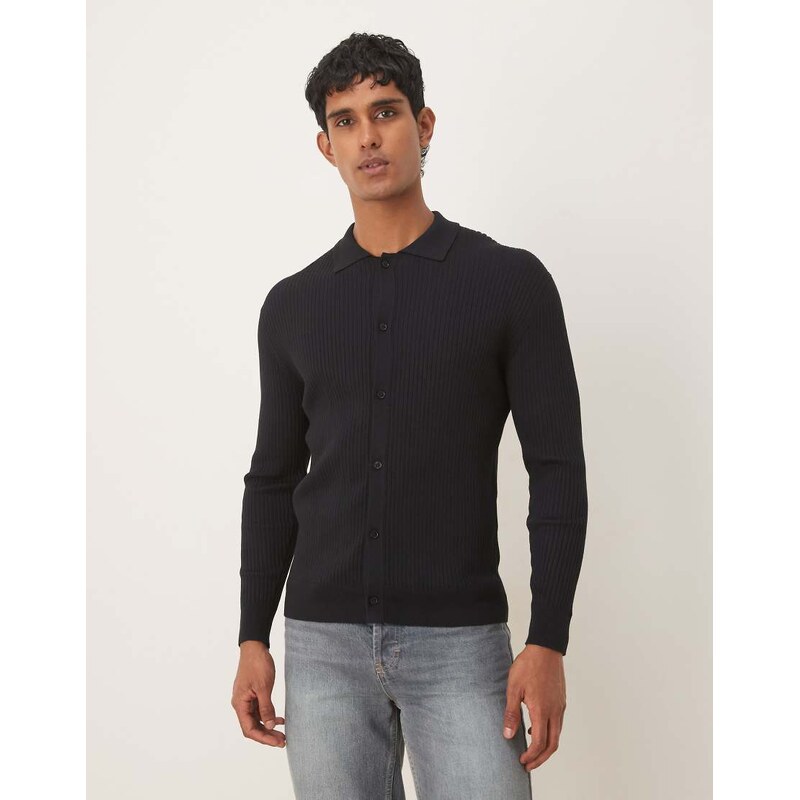 Mango ribbed cardigan in navy