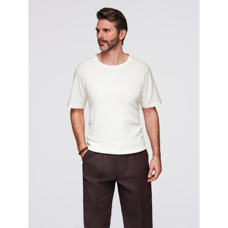 Ombre Mens waffle-textured T-shirt with round neckline - broken