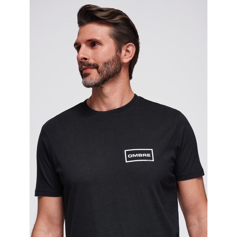 Ombre Mens knitted t-shirt with printed REGULAR cut - black