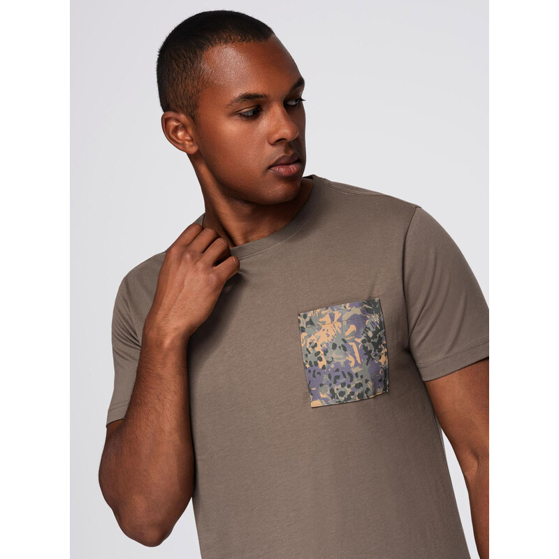 Ombre Mens cotton t-shirt with printed pocket - dark olive