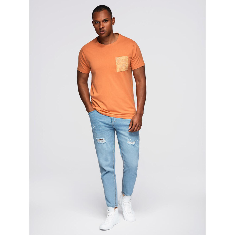Ombre Mens cotton t-shirt with printed pocket - orange