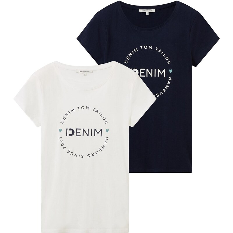 TOM TAILOR DENIM Tričko námořnická modř / opálová / broskvová / 78639646