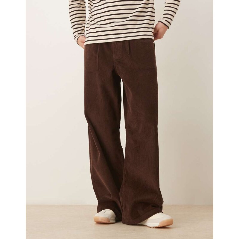 ASOS DESIGN loose trousers in brown corduroy