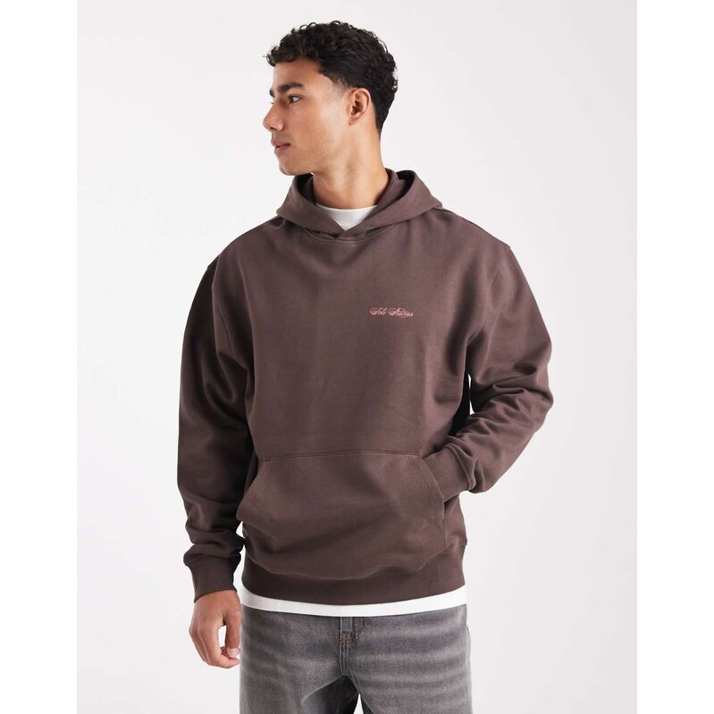 ASOS DESIGN hoodie with celestial print in brown