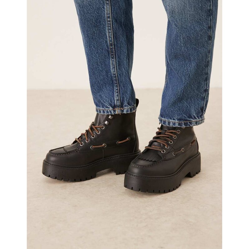 Timberland Stone Street 7 Eye platform boots in black leather 108442544