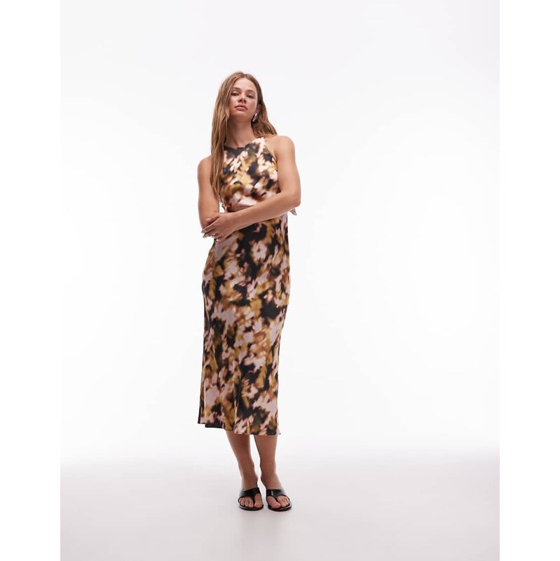 & Other Stories satin bias cut midi dress in blurred floral print 108442570