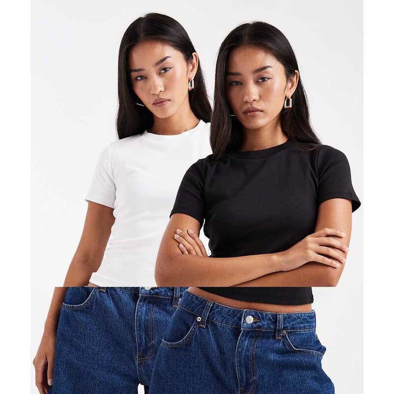 Miss Selfridge 2 pack baby tee in black and white