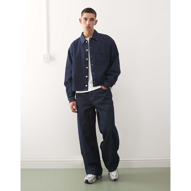 Reclaimed Vintage baggy wide leg jean co-ord in blue pinstripe