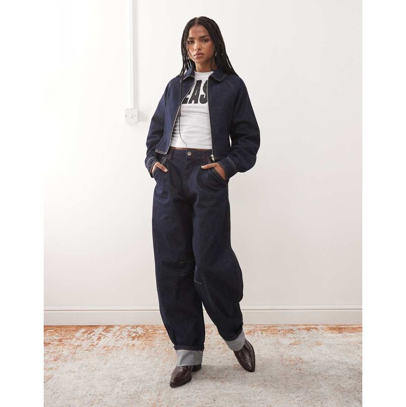 COLLUSION barrel jean with turn up hem in rinse with pink and orange 108442592