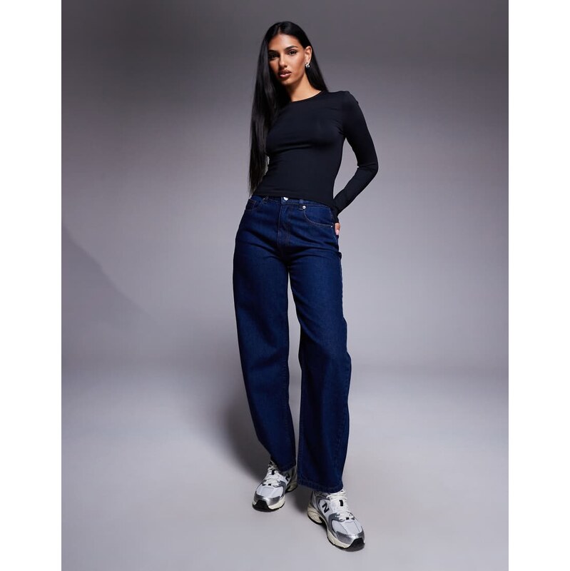 ASOS DESIGN polyamide slinky long sleeve top in black