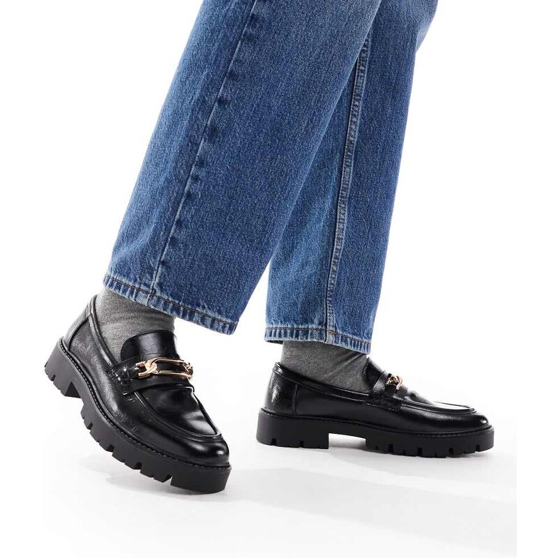 New Look chain faux leather loafer in black