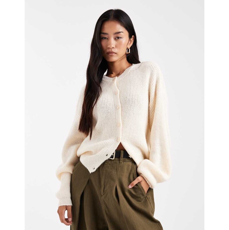 ASOS DESIGN knitted cardigan with cocoon sleeve in ecru-Brown 108442647