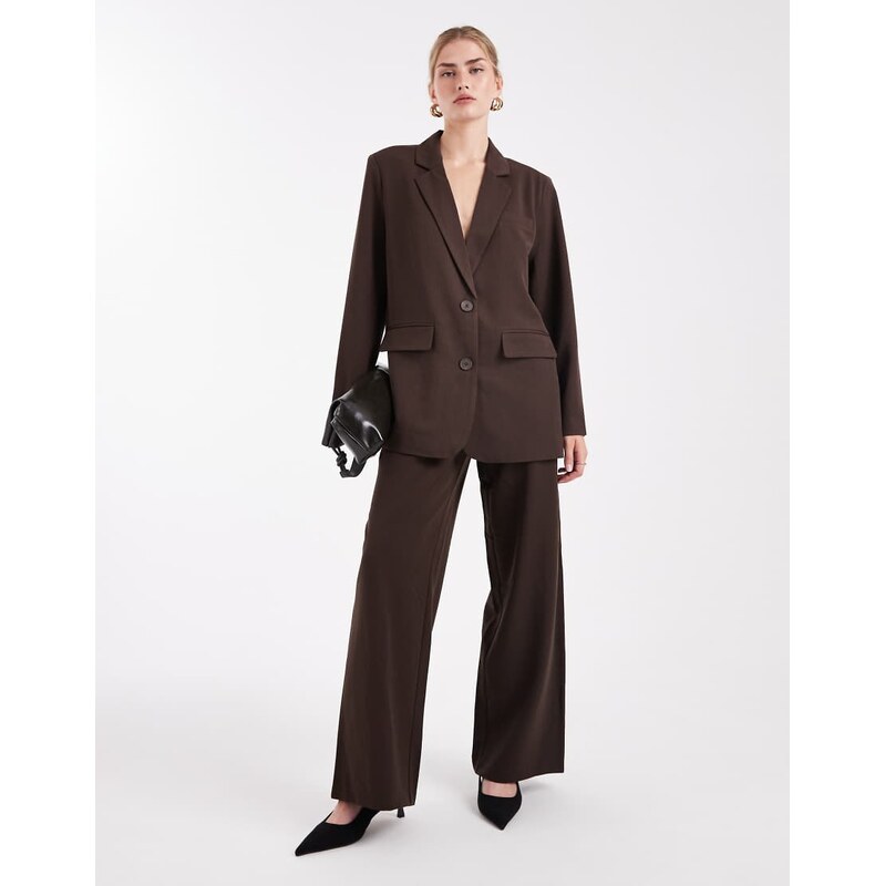 Pieces wide leg dad trousers with belt loops co-ord in chocolate brown 115514539