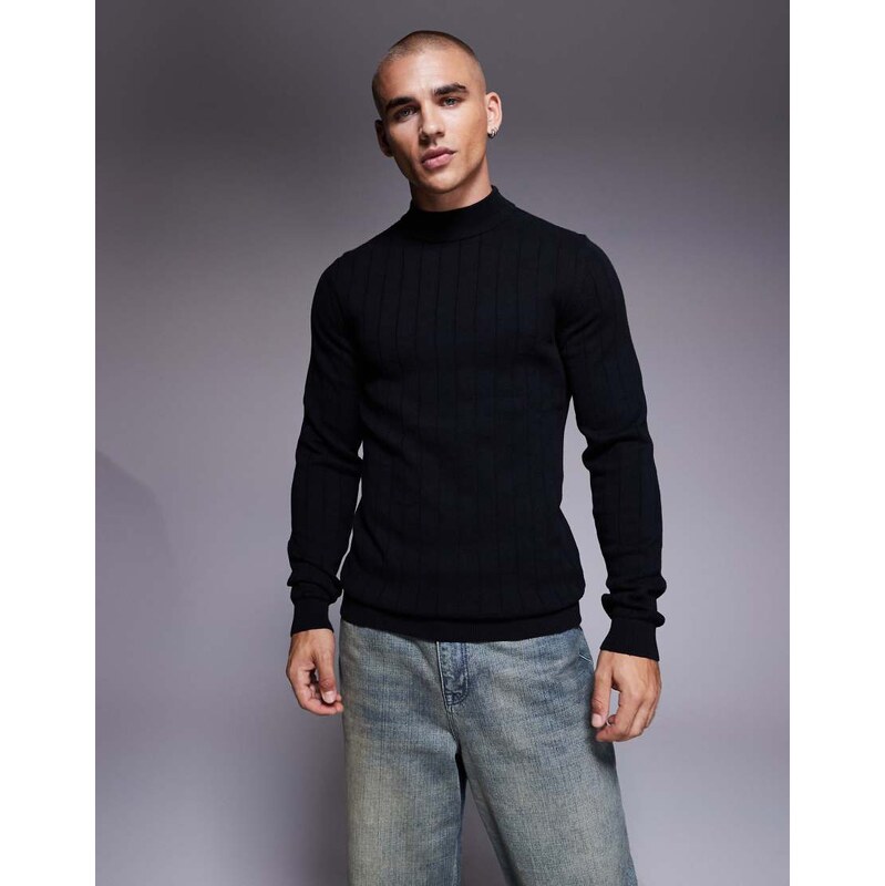 ASOS DESIGN muscle fit long sleeve knitted rib turtle neck t