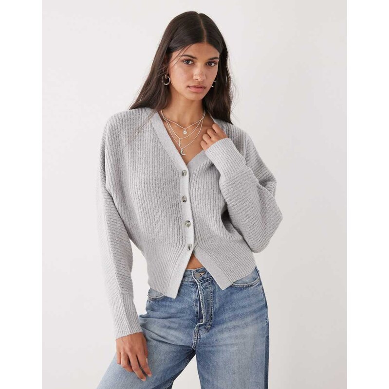 COLLUSION ribbed v-neck chunky cardi in grey