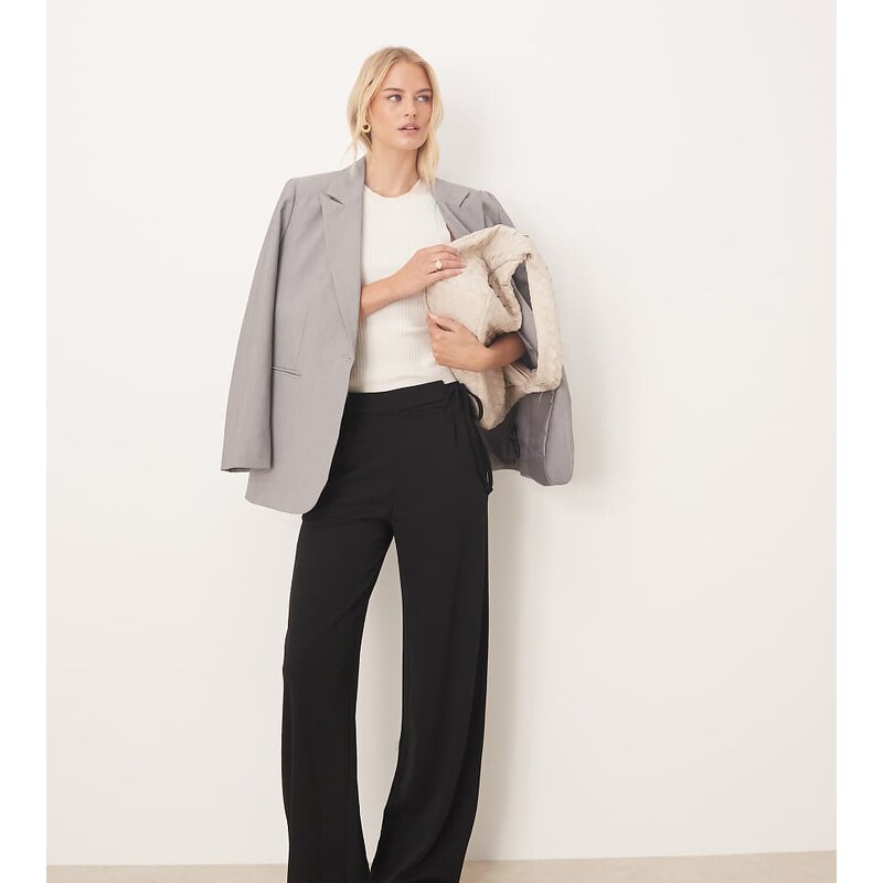 JDY Tall tie detail wide leg trouser in black 108445337
