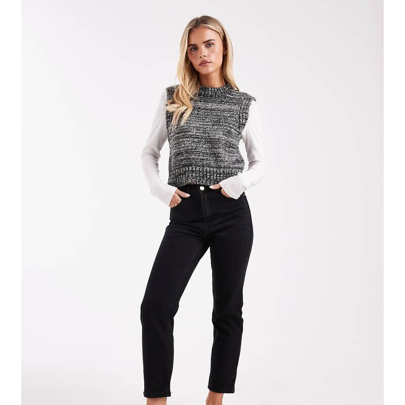 ONLY Petite Emily high waisted straight leg jeans in black