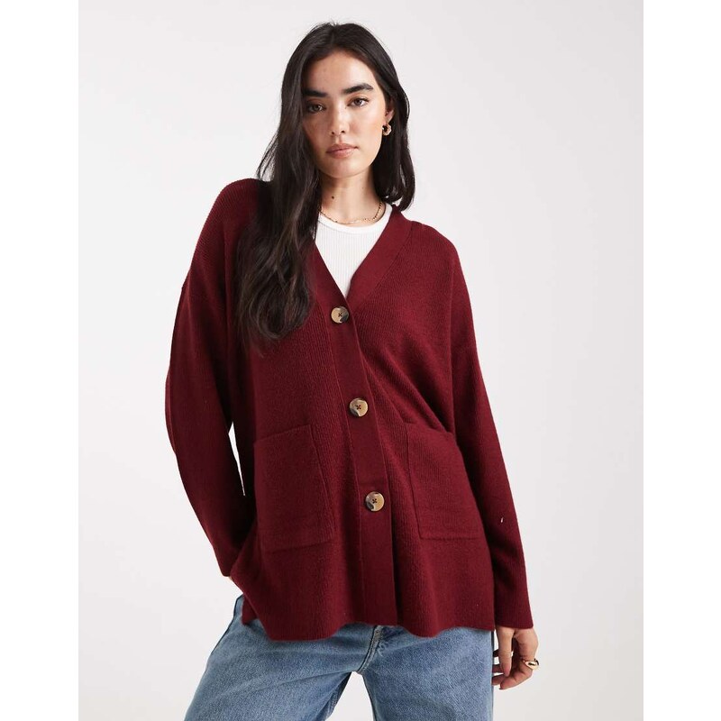 ONLY oversized cardigan in burgundy-Red