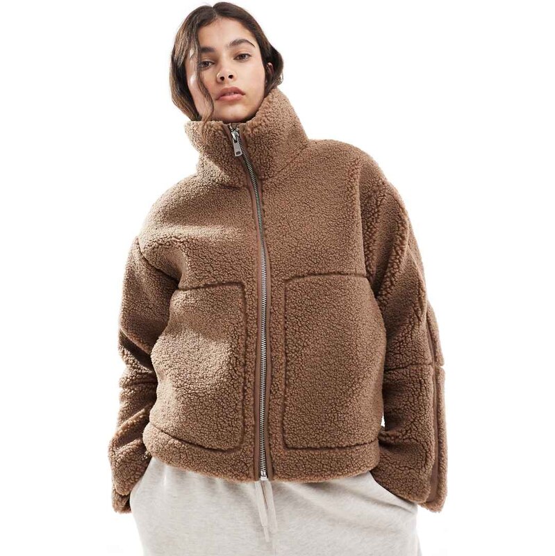 ONLY slouchy teddy jacket in light brown 109012429