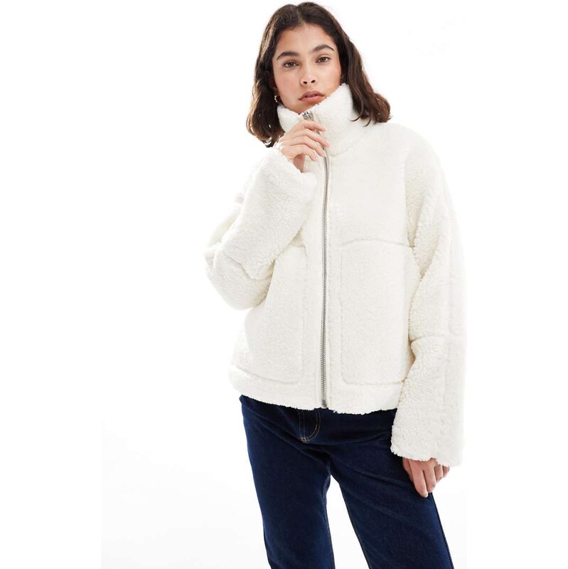 ONLY slouchy teddy jacket in white