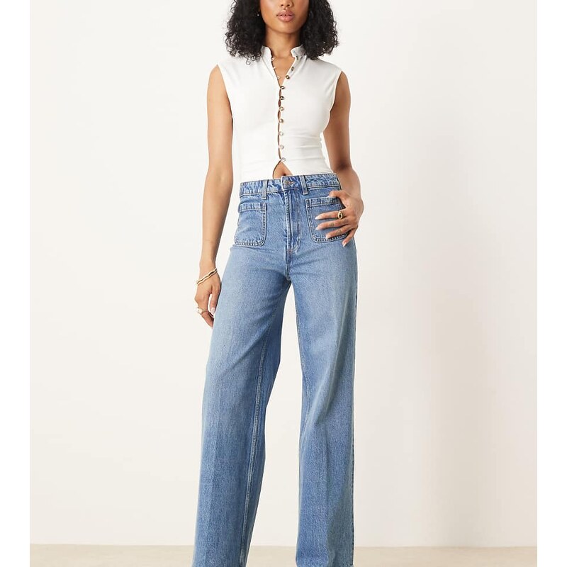 ASOS Tall ASOS DESIGN Tall high waist wide leg jeans with front 108445375