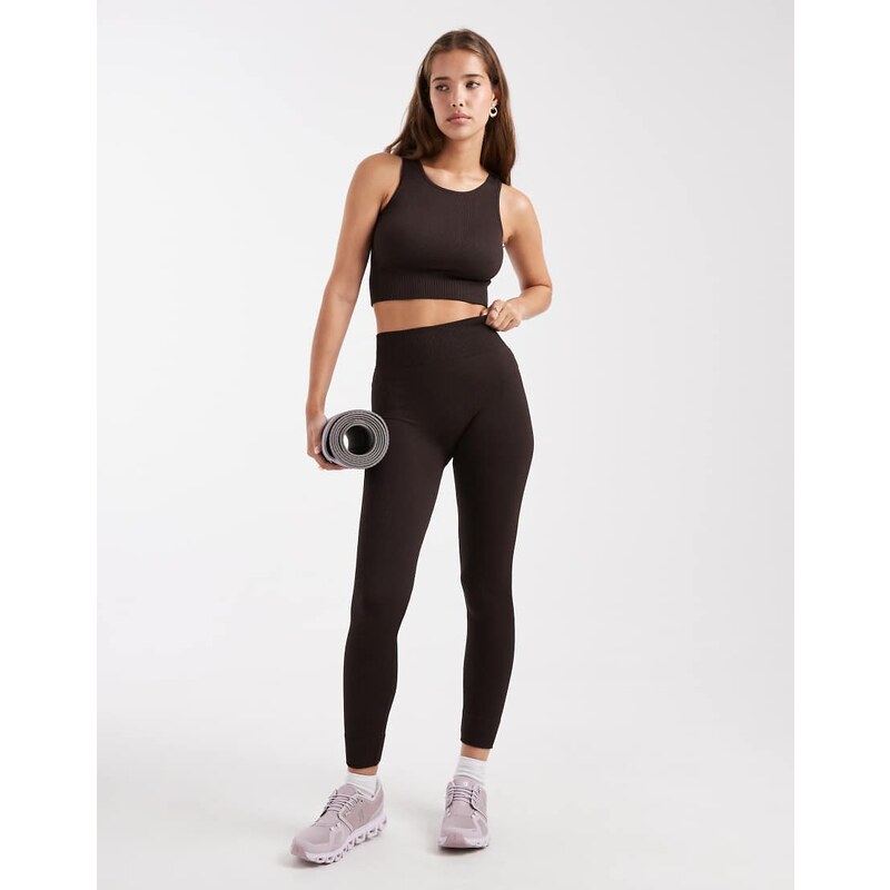 ONLY seamless leggings co-ord in chocolate brown