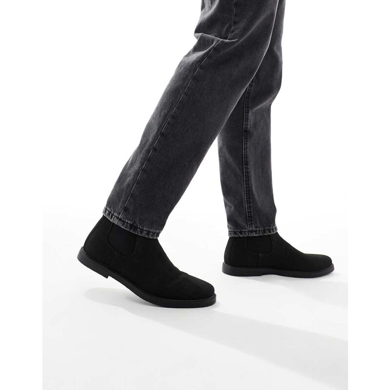 SEQWL round toe chelsea boots in faux suede black