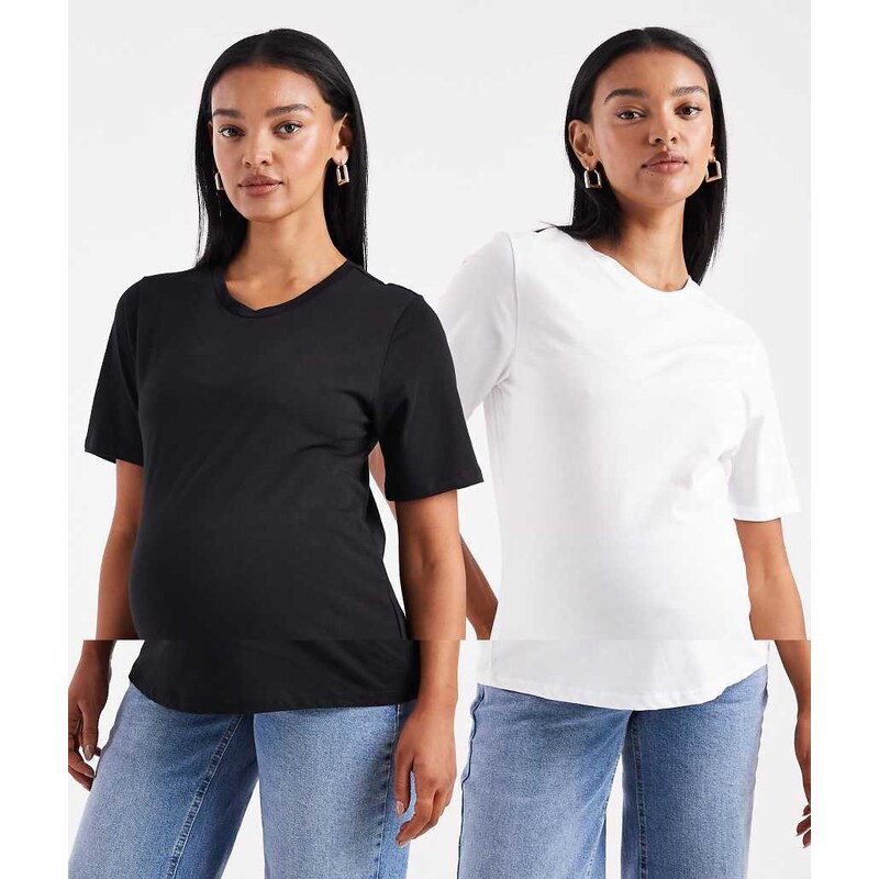 ONLY Maternity 2-pack t-shirts in black & white